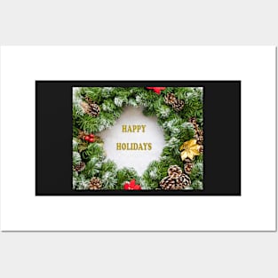 Christmas Wreath with Happy Holidays Posters and Art